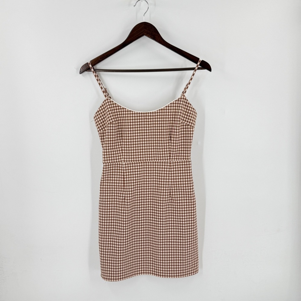 Urban Outfitters Gingham‎ Mini Dress Brown Small Cottagecore Retro Sundress